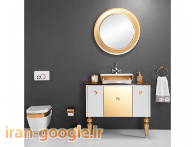 لوکس-سنگ توالت فرنگی وال هنگ مدل لوکس سفید طلایی همراه با صفحه کلید طلایی وارداتی از برند معتبر ترکیه