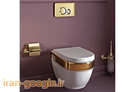 لوکس-سنگ توالت فرنگی وال هنگ مدل لوکس سفید طلایی همراه با صفحه کلید طلایی وارداتی از برند معتبر ترکیه